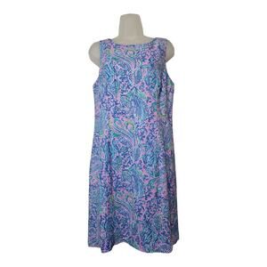 Lilly Pulitzer Maurina Linen Shift Dress Mermaid Blue Print Size 10 Beach